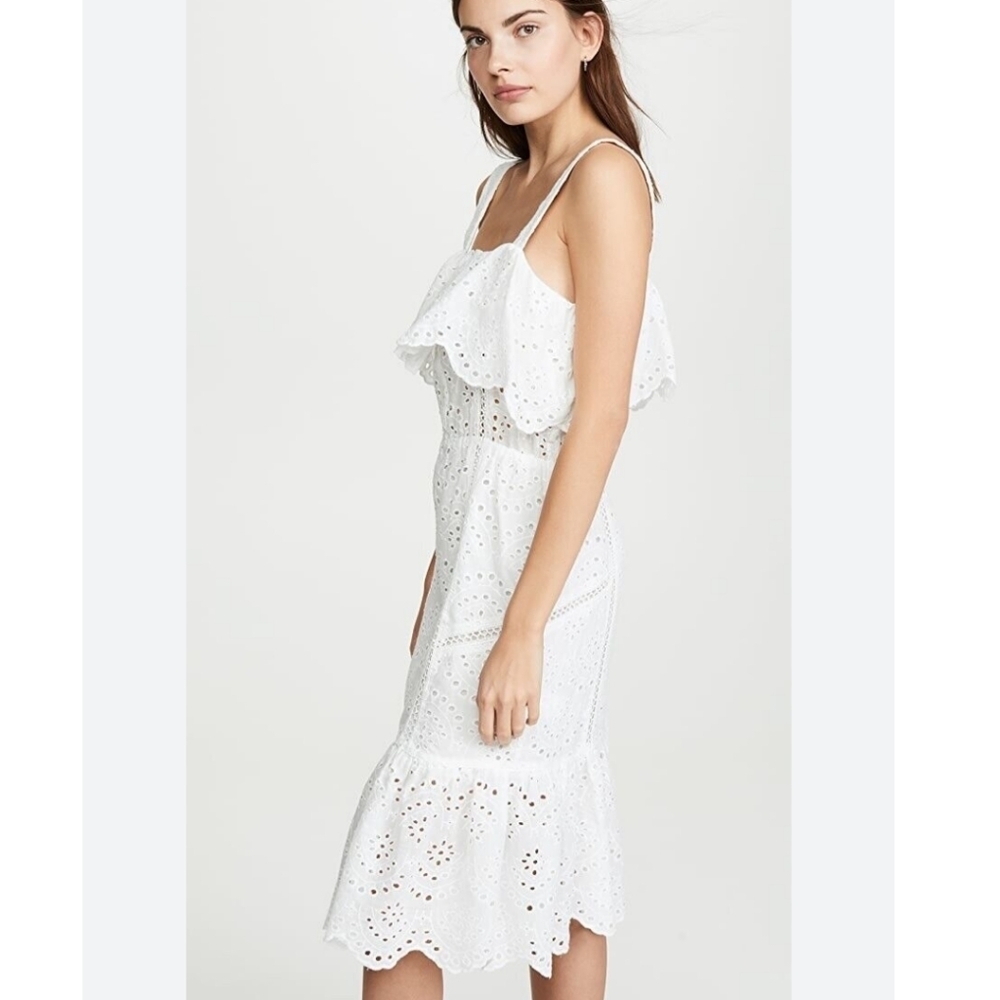 NWT 7 For All Mankind Eyelet Scalloped Tiered Midi Dress in Pale Blue Size Small - Picture 9 of 10